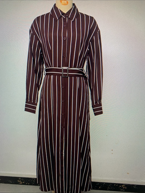 Dresses & Skirts - Striped Brown Belted Shirt Dress - Women